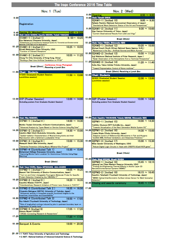 Time Table of the Irago Conference 2014